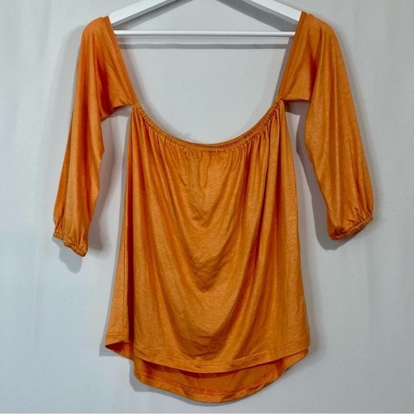 Amerikan Basics Women’s Off The Shoulder Loose Tee Orange NWT - Picture 5 of 6